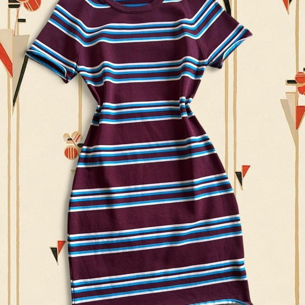 Burgundy and blue striped knit‎ mini dress by Walter Baker - size S